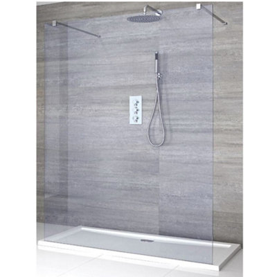 Homestylestore Chrome Smoked Glass Floating Walk In Frameless Shower Enclosure With White Tray 1400 X 900mm from B&Q