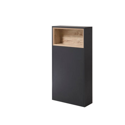 Homestylestore Black Grey 600mm Floorstanding Open Shelf Bathroom Toilet Wc Unit