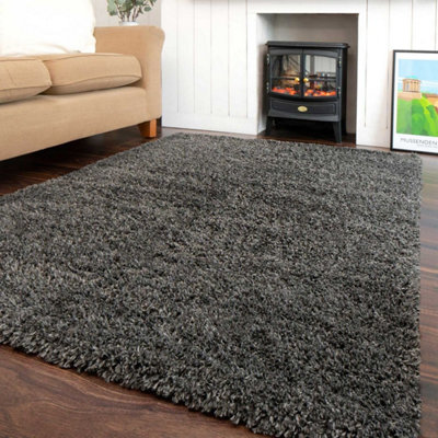 Loomed Grey Rug Shaggy Grey Rugs Dark Grey Slate Rug Area Rugs 120X170Cm from B&Q