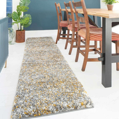 Loomed Super Soft Ochre Yellow Grey Mottled Shaggy Runner Rug 60X240Cm from B&Q