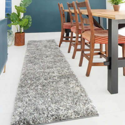 Loomed Super Soft Silver Grey Mottled Shaggy Runner Rug 60X240Cm from B&Q