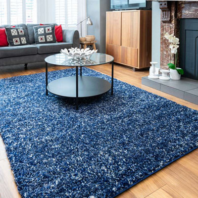 Loomed Super Soft Navy Blue Mottled Shaggy Area Rug 120X170Cm from B&Q