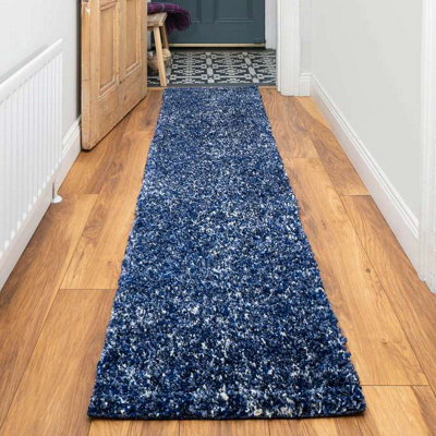 Loomed Super Soft Navy Blue Mottled Shaggy Runner Rug 60X240Cm from B&Q