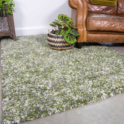 Loomed Super Soft Green Grey Mottled Shaggy Area Rug 160X230Cm from B&Q