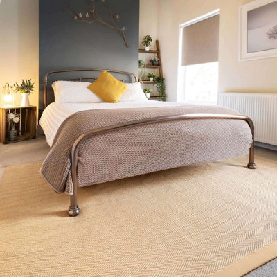 Loomed Natural Jute Beige Cotton Border Area Rug 120X170Cm from B&Q