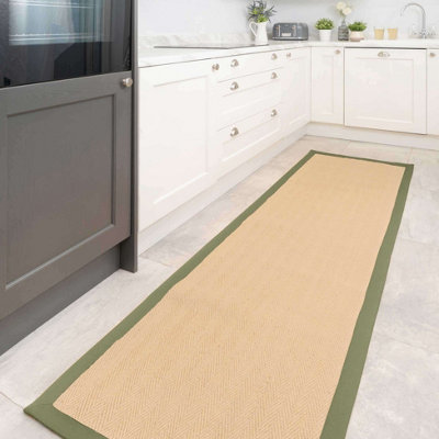 Loomed Natural Jute Green Cotton Border Runner Rug 70X240Cm from B&Q