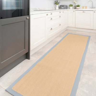Loomed Natural Jute Blue Grey Cotton Border Runner Rug 70X240Cm from B&Q