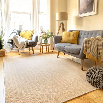 Loomed Natural Border Herringbone Jute Area Rug 120X170Cm from B&Q