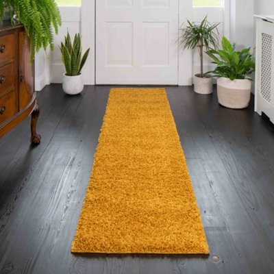 Loomed Soft Value Ochre Yellow Shaggy Runner Rug 60X230Cm from B&Q