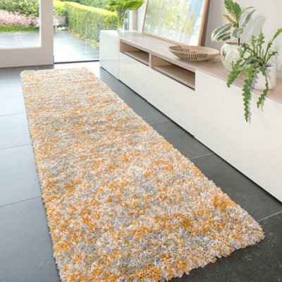 Loomed Super Soft Mottled Tonal Ochre Yellow & Grey Shaggy Runner Rug 60X240Cm from B&Q