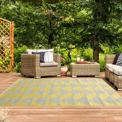 Loomed Yellow Grey Geometric Flatweave Indoor Outdoor Rug 160X230Cm