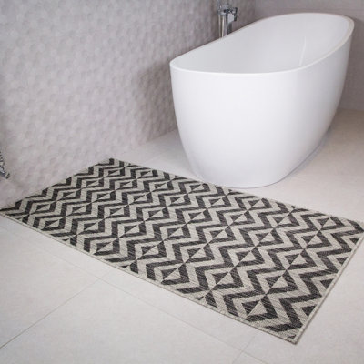 Loomed Charcoal Grey Geometric Flatweave Indoor Outdoor Rug 80X150Cm