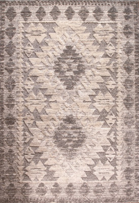 Loomed Contemporary Grey White Bordered Geometric Plush Scandi Area Rug 80X150Cm from B&Q