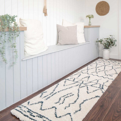 Loomed Cream Boho Moroccan Linear Shaggy Runner Rug 60X240Cm from B&Q