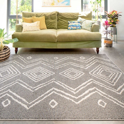 Loomed Grey Cream Moroccan Berber Diamond Geometric Living Area Rug 120X170Cm from B&Q