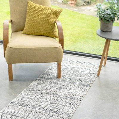 Loomed Grey Cream Moroccan Berber Aztec Tribal Runner Rug 60X240Cm from B&Q