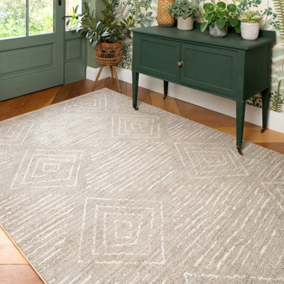 Loomed Beige Moroccan Berber Diamond Geometric Living Area Rug 160X230Cm from B&Q