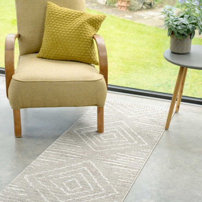Loomed Beige Moroccan Berber Diamond Geometric Runner Rug 60X240Cm from B&Q