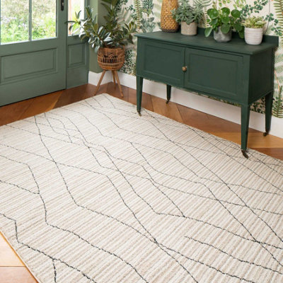 Loomed Beige Abstract Linear Moroccan Berber Living Area Rug 80X150Cm from B&Q
