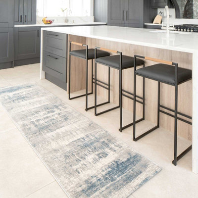 Loomed Silver Blue Distressed Abstract Runner Rug 70X240Cm from B&Q