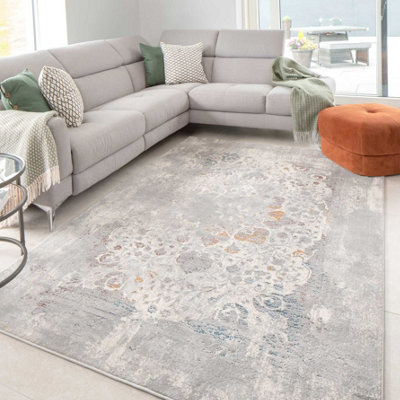 Loomed Silver Multicolour Distressed Floral Medallion Area Rug 160X230Cm from B&Q