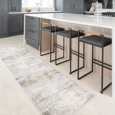 Loomed Silver Grey Metallic Distressed Abstract Area Runner Rug 70X240Cm from B&Q