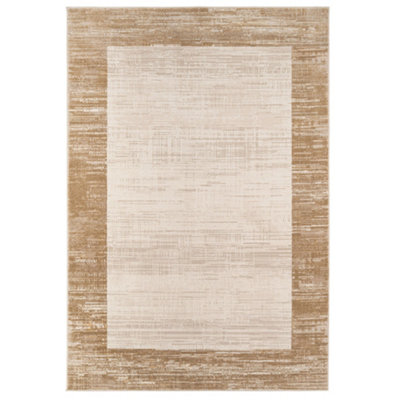 Loomed Natural Beige Distressed Bordered Area Rug 120X170Cm from B&Q