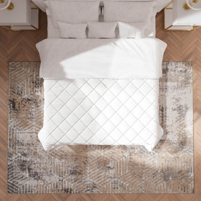 Loomed Neutral Beige Distressed Abstract Metallic Geometric Living Area Rug 240X330Cm from B&Q