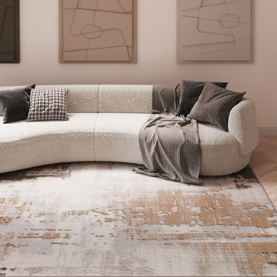 Loomed Neutral Beige Greige Transitional Contemporary Abstract Living Area Rug 60X110Cm from B&Q