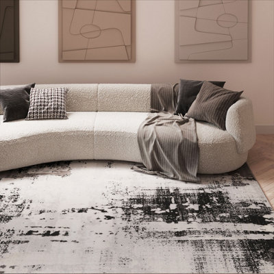Loomed Silver Grey Transitional Contemporary Abstract Living Area Rug 80X150Cm from B&Q