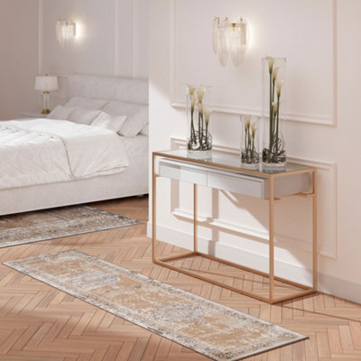 Loomed Neutral Beige Traditional Medallion Bordered Living Runner Rug 70X240Cm from B&Q