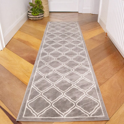 Loomed Grey Bordered Geometric Trellis Runner Rug 60X240Cm from B&Q