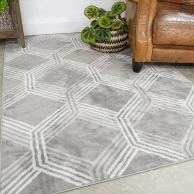 Loomed Silver Grey Modern Geometric Area Rug 120X170Cm from B&Q