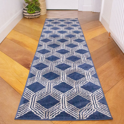 Loomed Navy Blue Modern Geometric Runner Rug 60X240Cm from B&Q