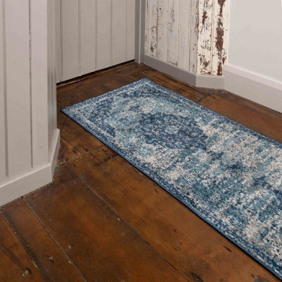 Loomed Navy Blue Traditional Medallion Runner Rug 60X240Cm from B&Q