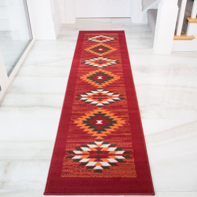 Loomed Red Terracotta Tribal Geometric Living Room Runner Rug 60X240Cm from B&Q