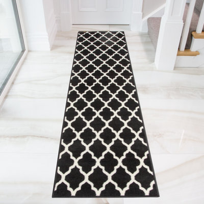 Loomed Black White Monochrome Classic Trellis Living Room Runner Rug 60X240Cm from B&Q