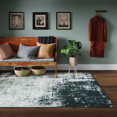Loomed Emerald Green Distressed Abstract Living Room Rug 160X230Cm from B&Q