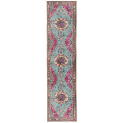 Loomed Bold Teal Blue Pink Persian Style Washable Non Slip Runner Rug 60X240Cm from B&Q