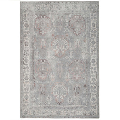Loomed Distressed Grey Persian Style Washable Non Slip Rug 60X110Cm from B&Q