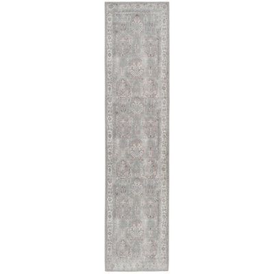 Loomed Distressed Grey Persian Style Washable Non Slip Runner Rug 60X240Cm from B&Q