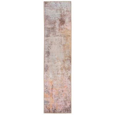 Loomed Pastel Multicolour Distressed Abstract Washable Non Slip Runner Rug 60X240Cm from B&Q