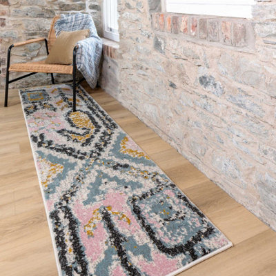 Loomed Pastel Multicolour Distressed Tribal Living Area Runner Rug 60X240Cm from B&Q
