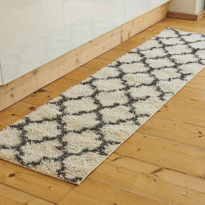 Loomed Cream Grey Neutral Trellis Scandi Shaggy Living Area Runner Rug 60X230Cm from B&Q