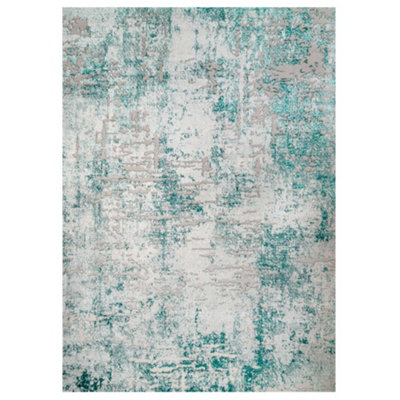 Loomed Silver Green Distressed Abstract Modern Textured Area Rug 80X150Cm from B&Q