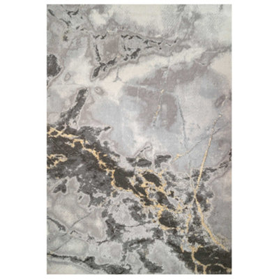 Loomed Grey Gold Metallic Modern Textured Marble Area Rug 80X150Cm from B&Q