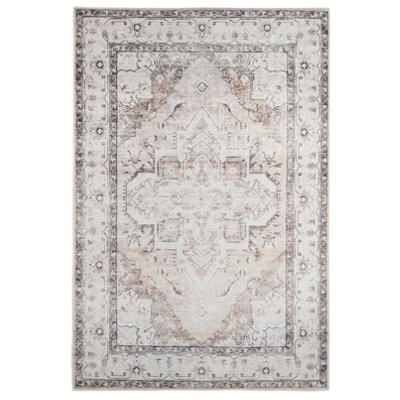 Loomed Greige Vintage Medallion Anti Slip Washable Runner Rug 60X240Cm from B&Q