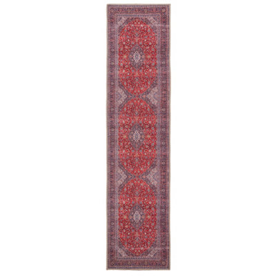 Loomed Red Navy Blue Persian Style Anti Slip Washable Runner Rug 80X300Cm