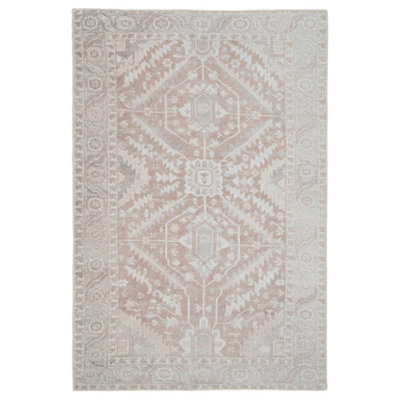 Loomed Neutral Beige Geometric Medallion Anti Slip Washable Runner Rug 60X240Cm from B&Q