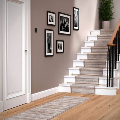 Loomed Neutral Beige Distressed Striped Soft Runner Rug 60X240Cm from B&Q